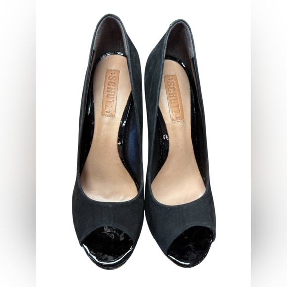 Schutz Cara High Heel Black Petro Raffia Pump Suede Leather Size 9 EUC - Picture 5 of 7